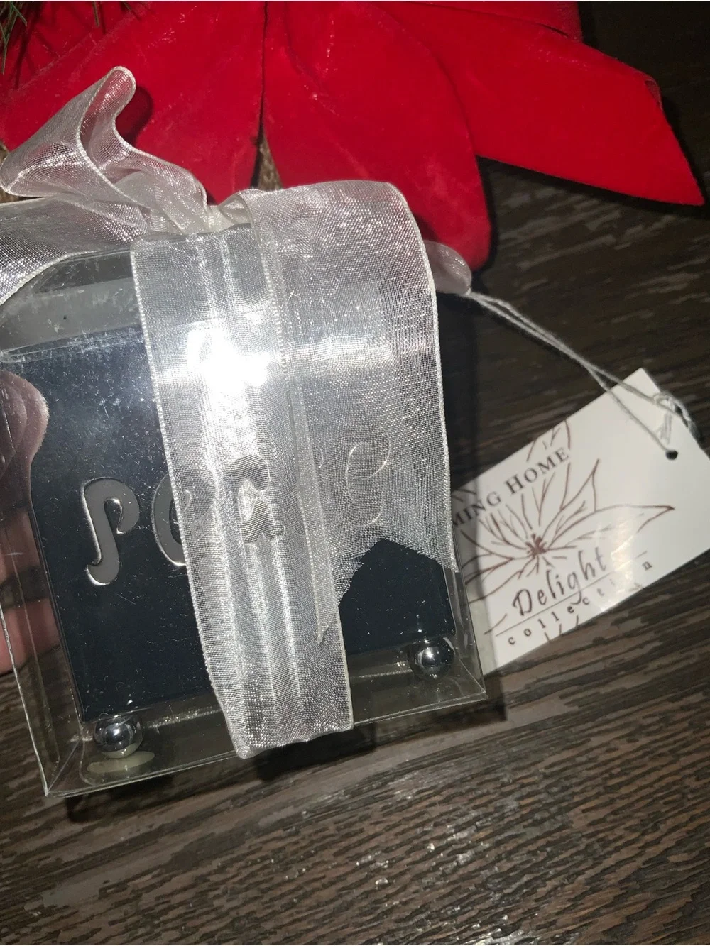 Coming Home Delights Silver 3” Candle Holder with Ribbon